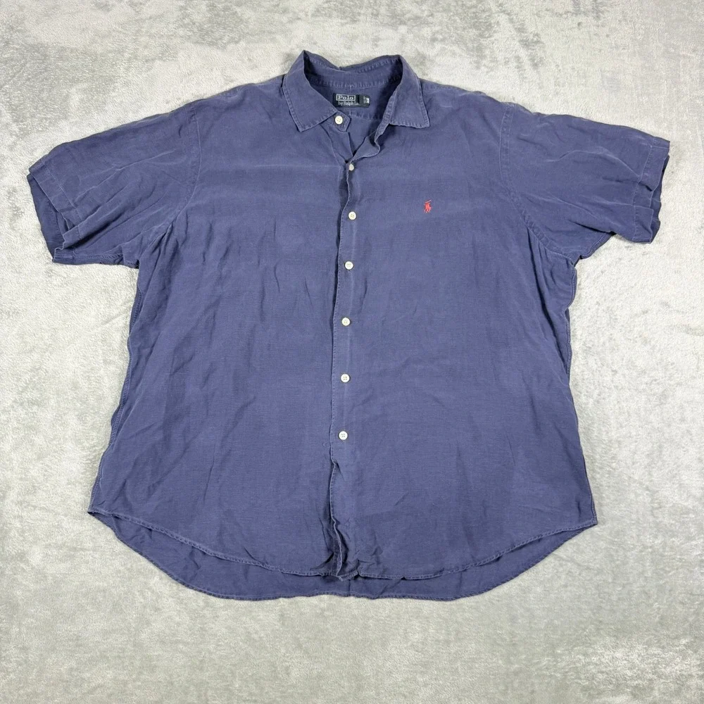 Vintage Polo Ralph Lauren Mens XXL Short Sleeve Linen Silk Blend Button Shirt